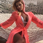 Model Naomi - Lososová | dlouhé lososové letní plážové šaty s kapucí na plavky| Beach Swan