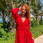 Model Linda | krátký červený plážový přehoz přes plavky nebo plážové šaty | Beach Swan