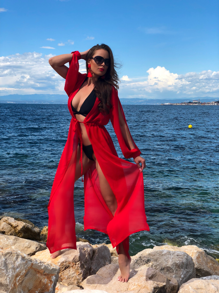 Model Princess - Červená | dlouhé červené letní plážové šaty na plavky | Beach Swan