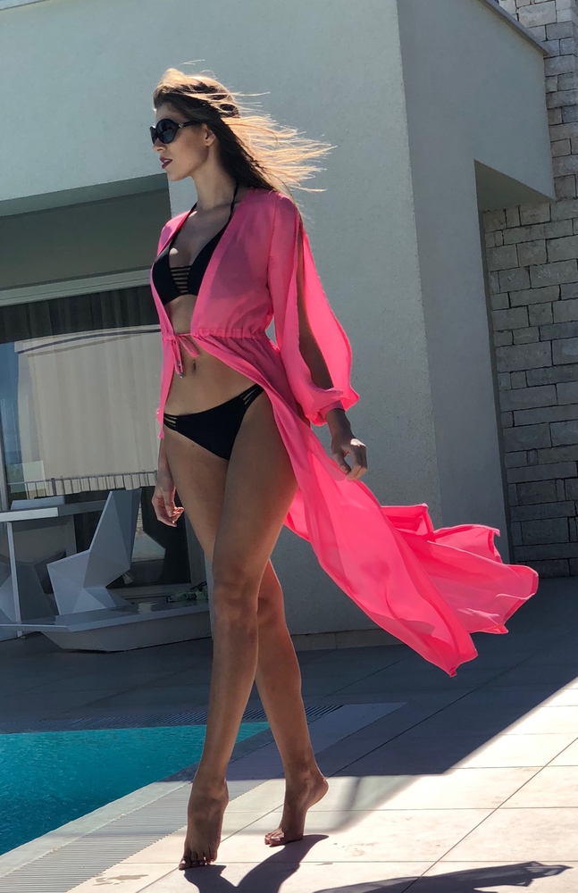 Model Princess - Růžová | dlouhé růžové letní plážové šaty na plavky | Beach Swan